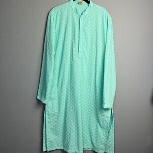 Manyavar Ethnic Embroidered Kurta Pyjama Indian Shirt Long SL‎ XL 42 Mint Green